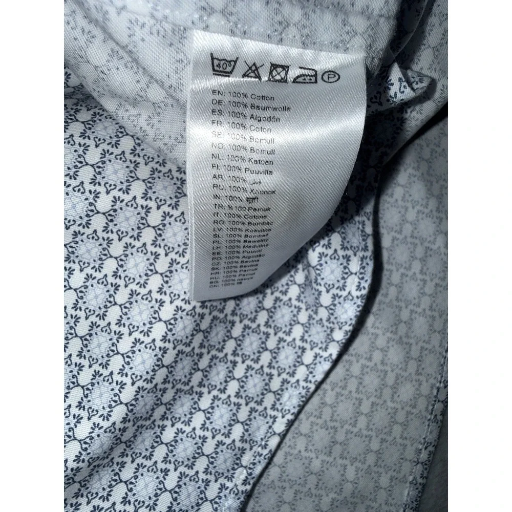 Eton Contemporary Long Sleeve Blue Geometric Size XL 43 17 Collar‎ Formal
